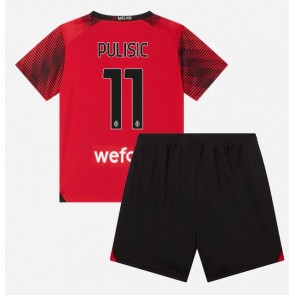 Lacne Dětský Futbalové dres AC Milan Christian Pulisic #11 2023-24 Krátky Rukáv - Domáci (+ trenírky)